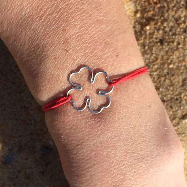 Silver wire clover cord bracelet