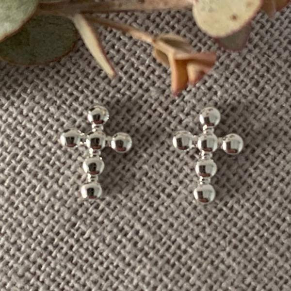 Mini cross ball silver earrings