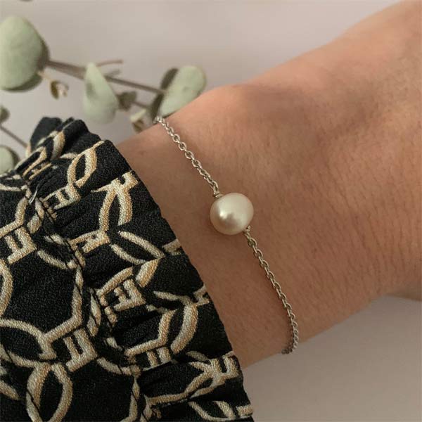 Bracelet chaine argent perle blanche baroque