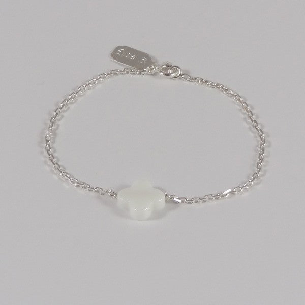 Silver chain bracelet with small white agate cross