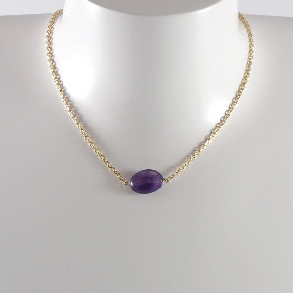 Faceted oval amethyst gold plated chain necklace