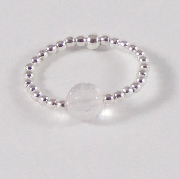 Mini silver pearl ring with rose quartz