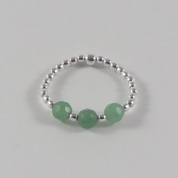 Mini silver pearl ring with 3 small aventurine