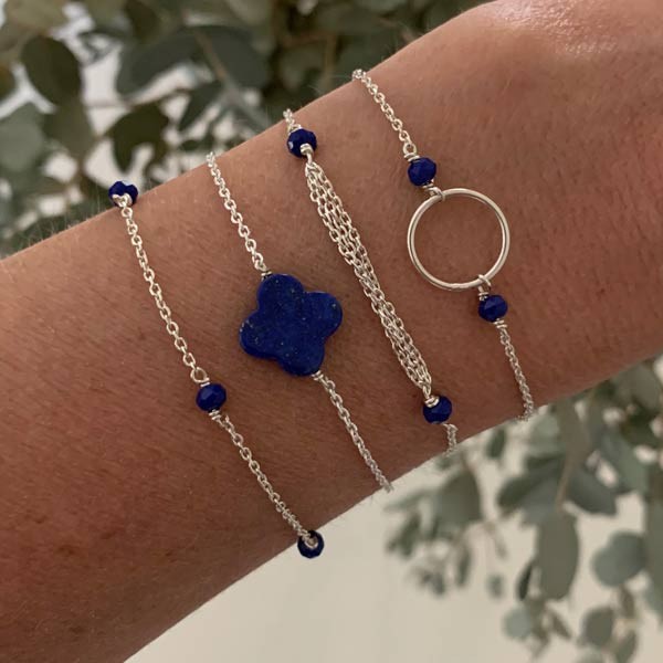 Silver chain bracelet with lapis lazuli cross