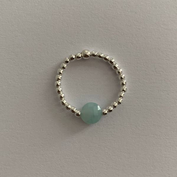 Mini pearl ring in silver with flat aquamarine 