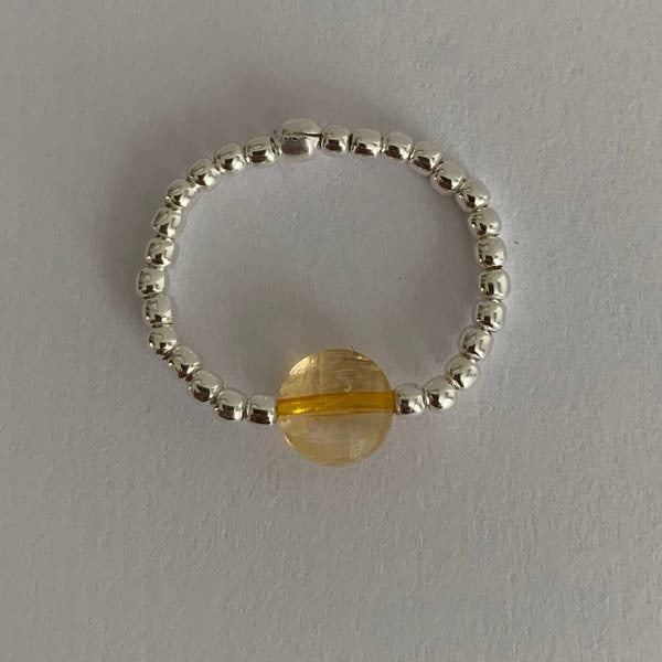 Flat citrine silver mini pearl ring 