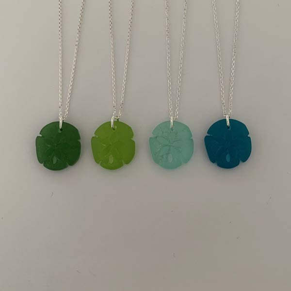 Green Sand Dollar Silver Chain Necklace