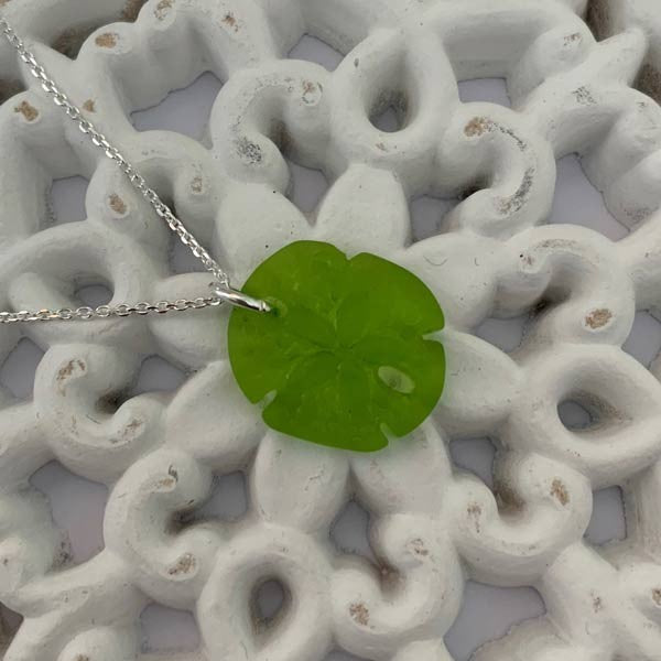 Light green sand dollar silver chain necklace