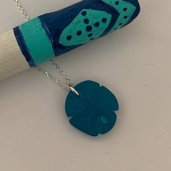 Turquoise sand dollar silver chain necklace