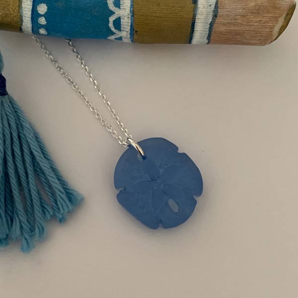 Blue Sand Dollar Silver Chain Necklace