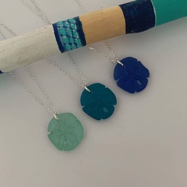 Turquoise sand dollar silver chain necklace