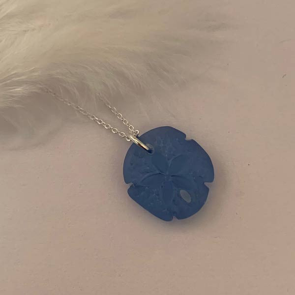 Light Blue Sand Dollar Silver Chain Necklace