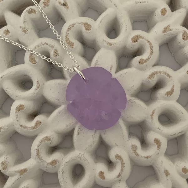 Purple Sand Dollar Silver Chain Necklace