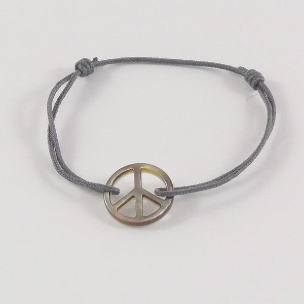 Peace &amp; Love black mother-of-pearl cord bracelet