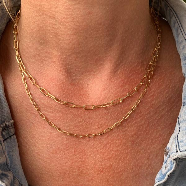 Gold plated rectangle chain necklace 