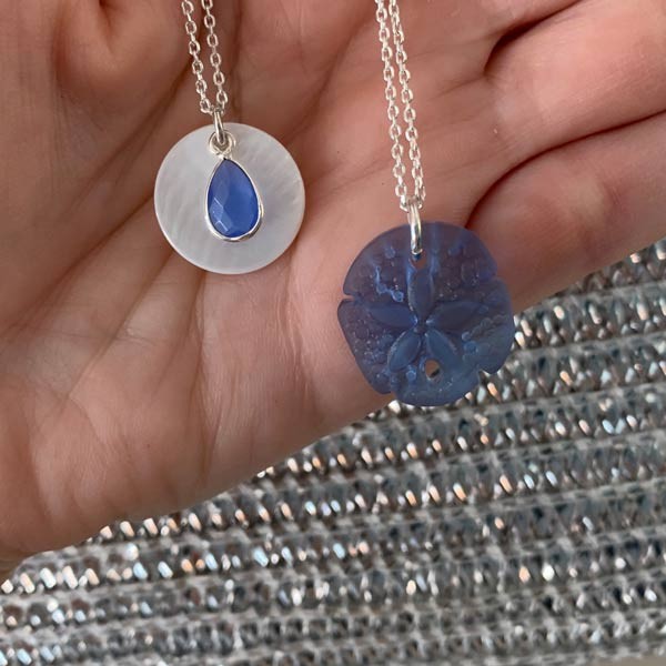 Light Blue Sand Dollar Silver Chain Necklace