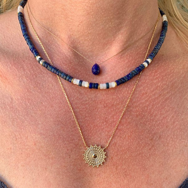 Faceted lapis lazuli drop cord necklace