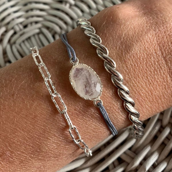 Silver oval moonstone cord bracelet