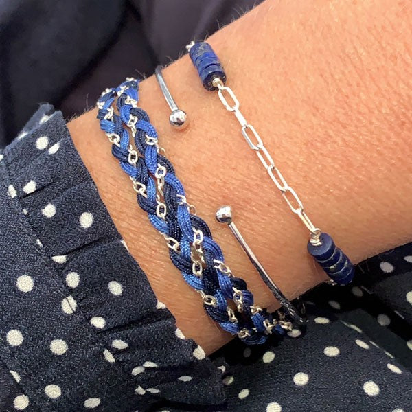 Silver chain bracelet rectangle lapis lazuli 