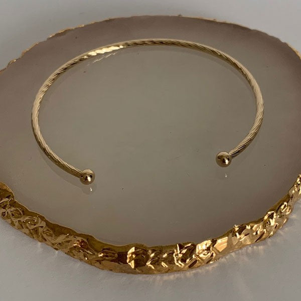 Fine gold-plated diamond-set bangle bracelet with 2 balls