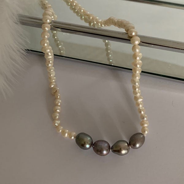 White and gray freshwater pearl necklace