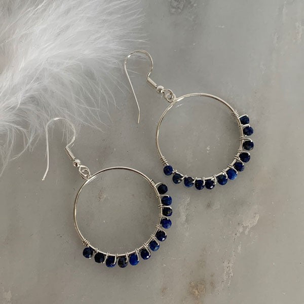 Silver lapis lazuli hoop earrings