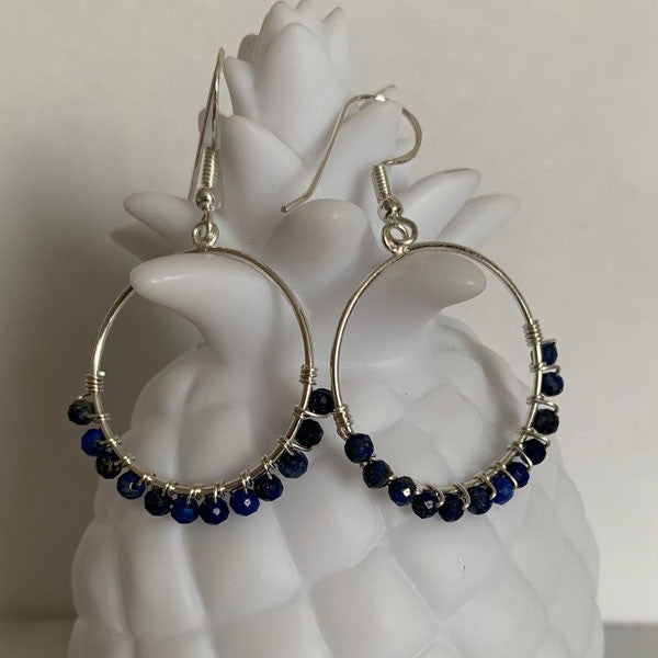 Silver lapis lazuli hoop earrings