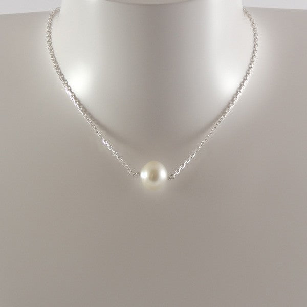 Collier chaine argent 1 grosse Perle blanche 