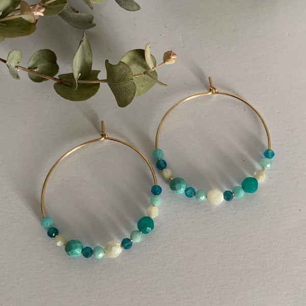 Gold plated creole earrings with turquoise stones 