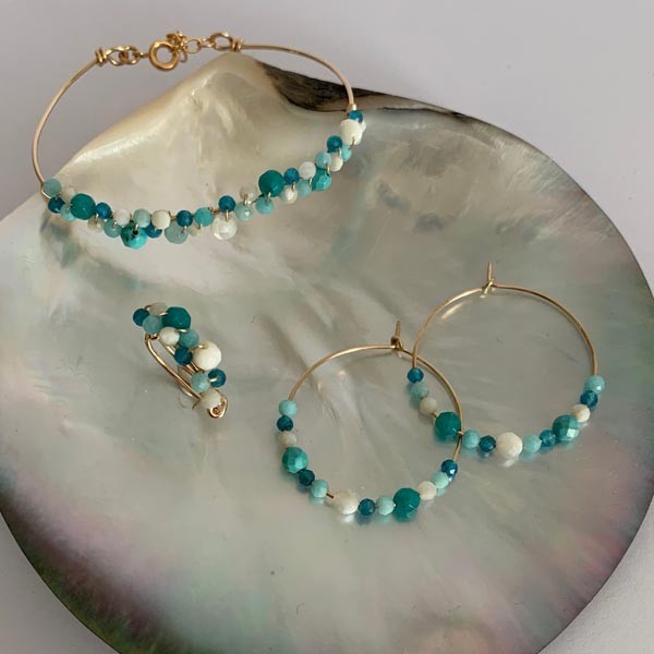 Gold plated creole earrings with turquoise stones 