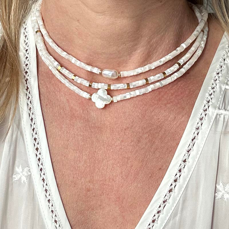 White mother-of-pearl Heishi necklace 