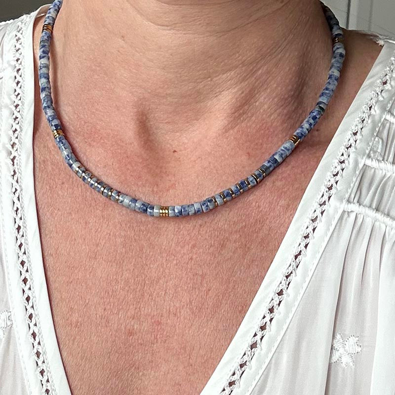 Heishi sodalite and hematite necklace 