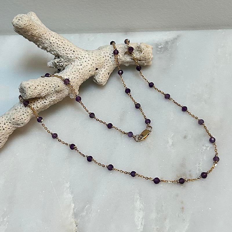 Collier chaine plaqué or mini pierres