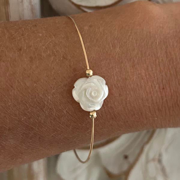 Fine gold filled bangle bracelet with white pearls