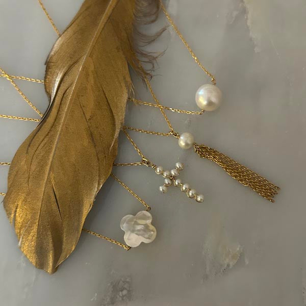 Gold plated chain necklace with small fine stone pompom