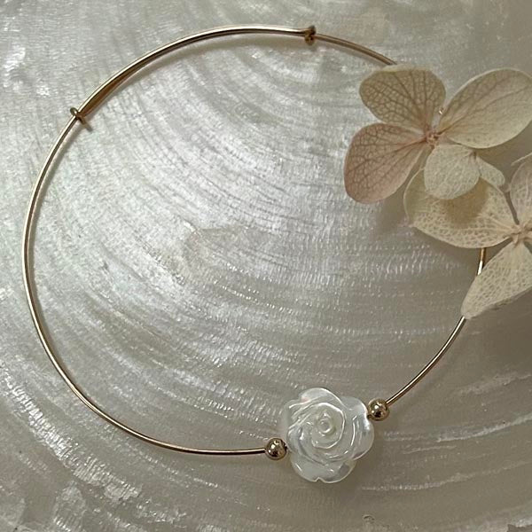 Fine gold filled bangle bracelet with white pearls