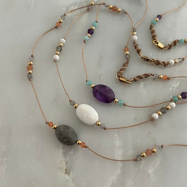 Collier cordon pierre ovale labradorite