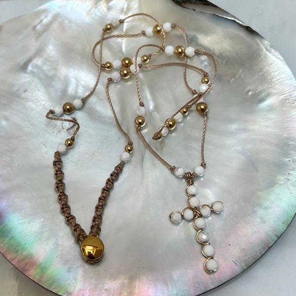 Gold plated chain necklace with oval faceted blue chalcedony